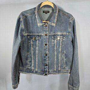 Alexis Taylor NY Denim Jacket Diamonique & Faux Pearl Embellished Size XL (Q-8)